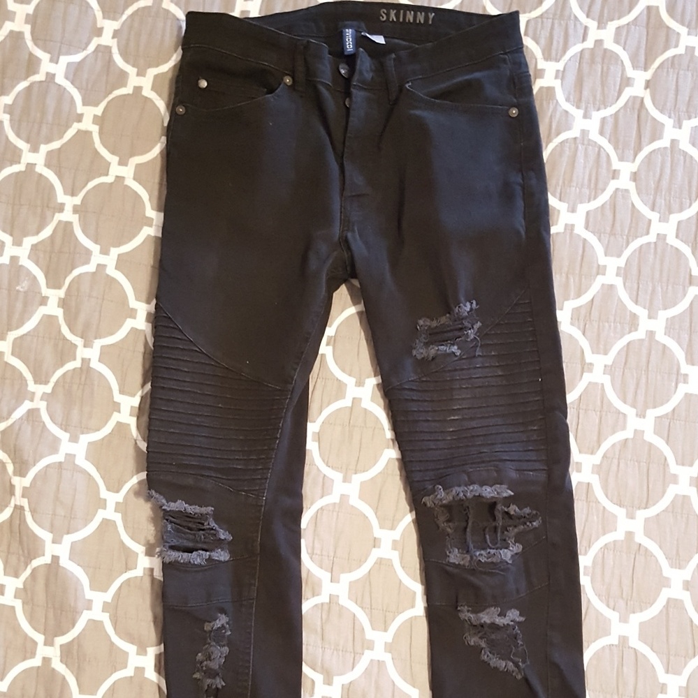 H&M divided distressed moto jeans